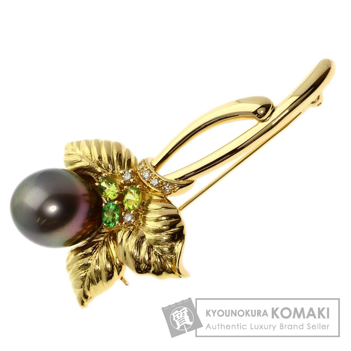 TASAKI   Brooch South Sea Black Pearl Pearl Garnet Peridot Diamond K18 Yellow Gold Ladies