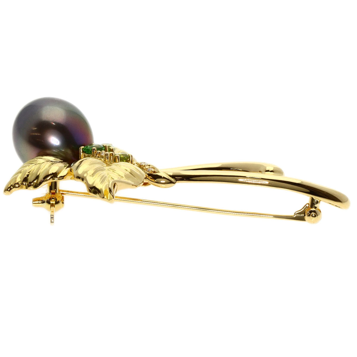 TASAKI   Brooch South Sea Black Pearl Pearl Garnet Peridot Diamond K18 Yellow Gold Ladies