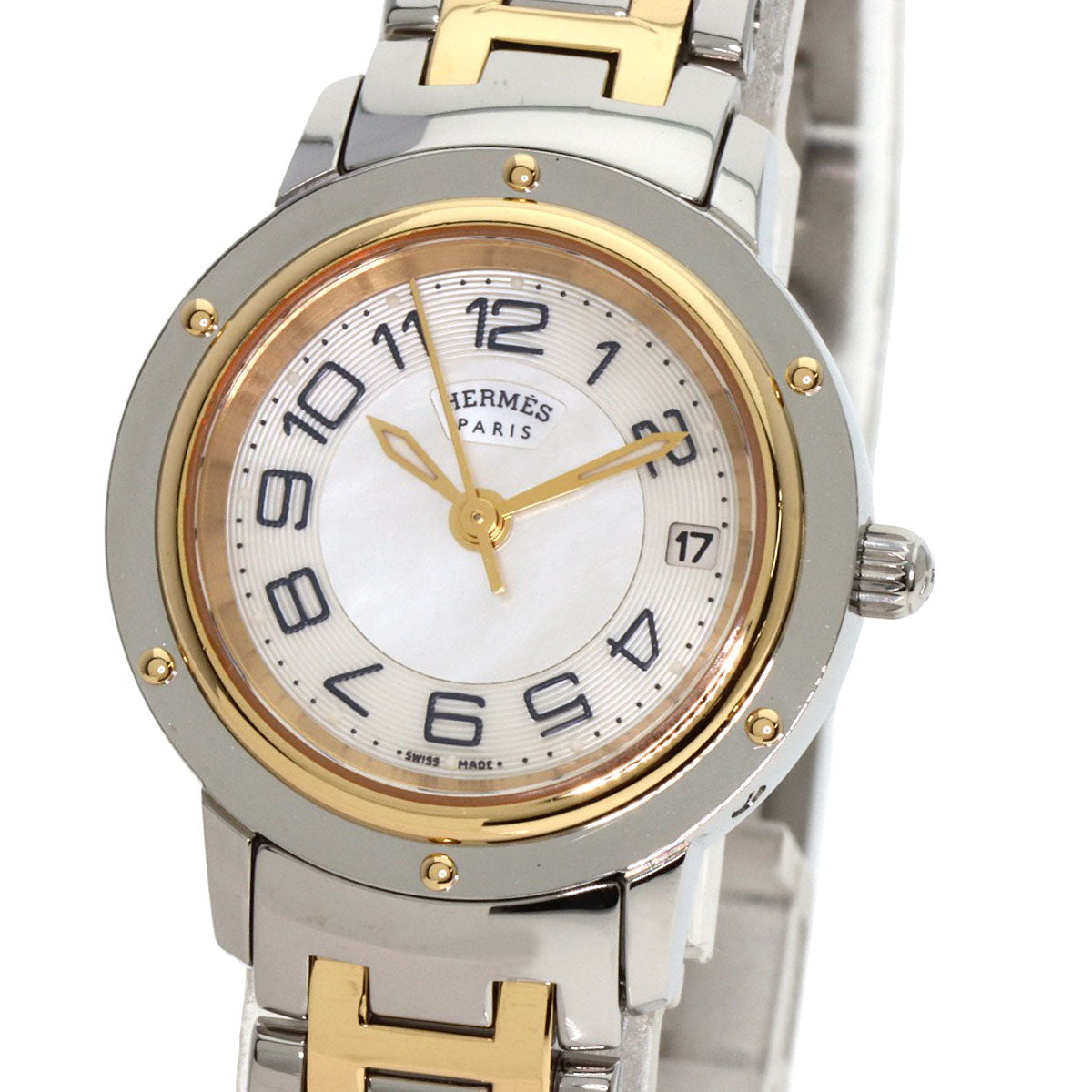 HERMES Clipper Classic Nacre Watches CP1.220 Stainless Steel/SSxGP Ladies