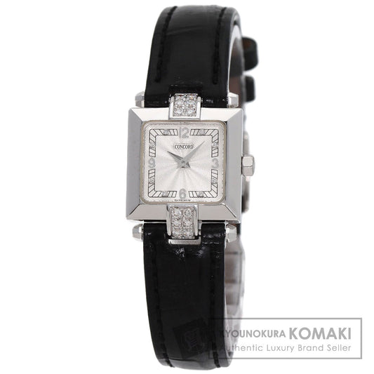 Concord Square Face Diamond Watches 61-25-572 K18 White Gold/Leather Ladies