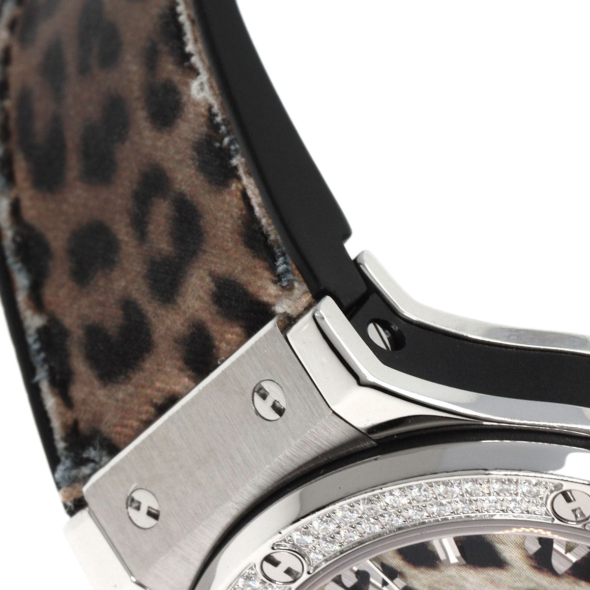 HUBLOT Big Bang Snow Leopard BezelDiamond Leopard pattern Watches  Stainless Steel/Rubber mens