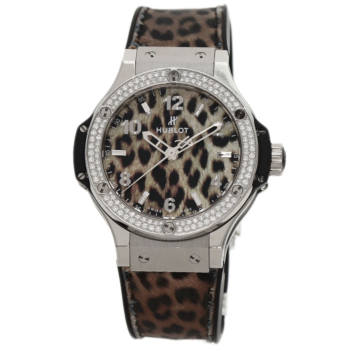 HUBLOT Big Bang Snow Leopard BezelDiamond Leopard pattern Watches  Stainless Steel/Rubber mens