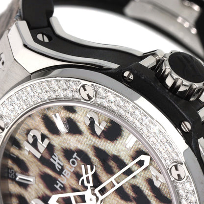 HUBLOT Big Bang Snow Leopard BezelDiamond Leopard pattern Watches  Stainless Steel/Rubber mens