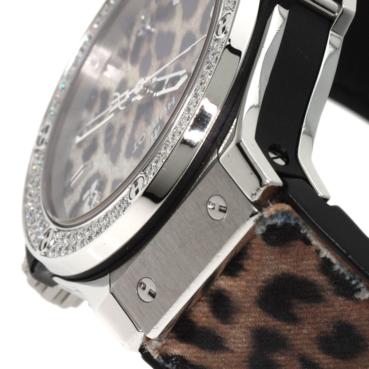 HUBLOT Big Bang Snow Leopard BezelDiamond Leopard pattern Watches  Stainless Steel/Rubber mens