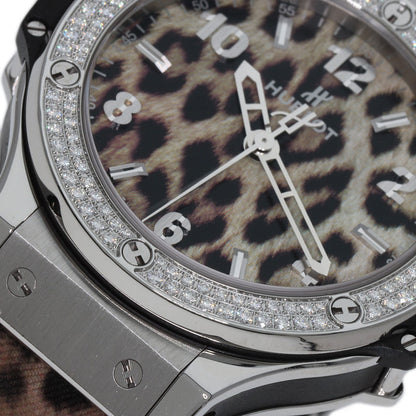 HUBLOT Big Bang Snow Leopard BezelDiamond Leopard pattern Watches  Stainless Steel/Rubber mens