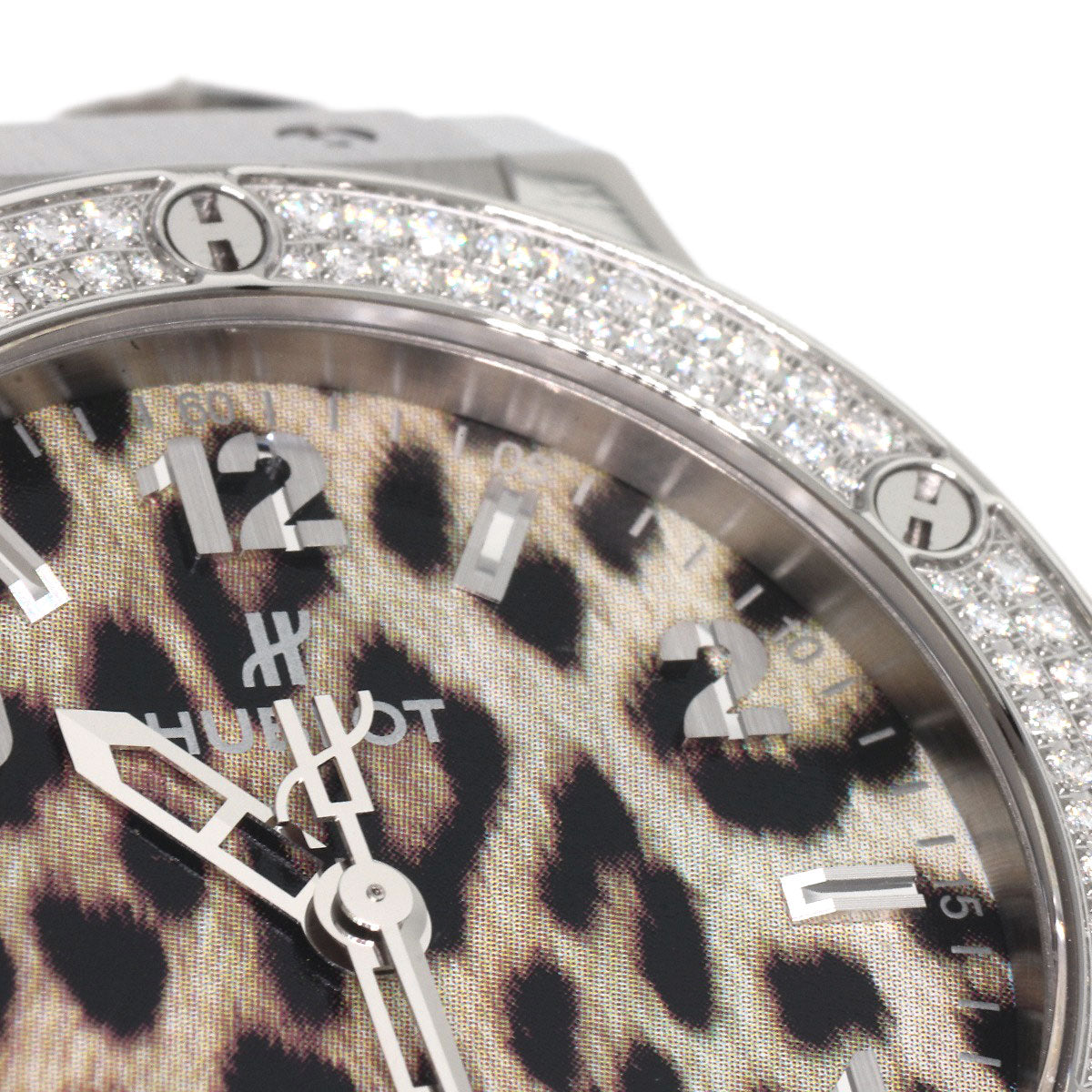 HUBLOT Big Bang Snow Leopard BezelDiamond Leopard pattern Watches  Stainless Steel/Rubber mens