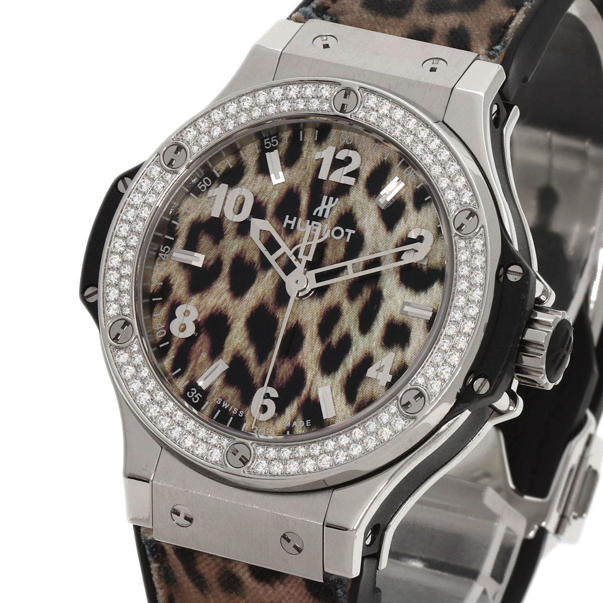 HUBLOT Big Bang Snow Leopard BezelDiamond Leopard pattern Watches  Stainless Steel/Rubber mens