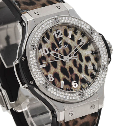 HUBLOT Big Bang Snow Leopard BezelDiamond Leopard pattern Watches  Stainless Steel/Rubber mens