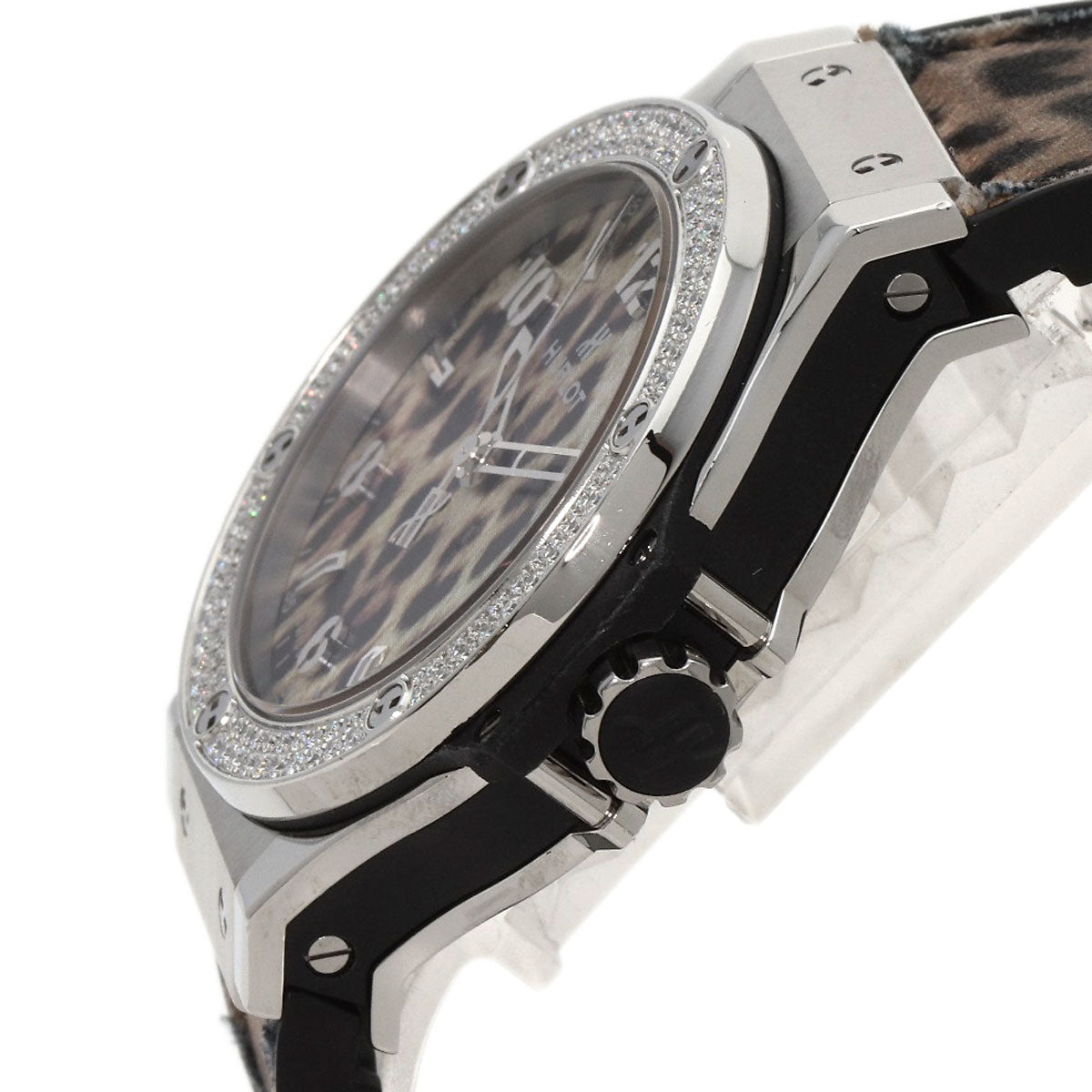 HUBLOT Big Bang Snow Leopard BezelDiamond Leopard pattern Watches  Stainless Steel/Rubber mens