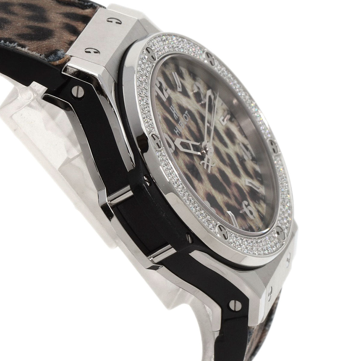 HUBLOT Big Bang Snow Leopard BezelDiamond Leopard pattern Watches  Stainless Steel/Rubber mens