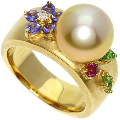 TASAKI   Ring Golden Pearl Multicolor Diamond K18 Yellow Gold Ladies