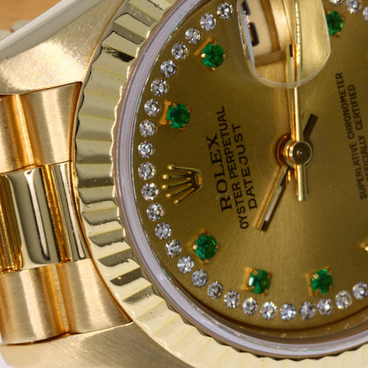 ROLEX Datejust 10P Emerald BezelDiamond Manufacturer Complete Watches 69178LE K18 Yellow Gold/18K Yellow Gold Ladies