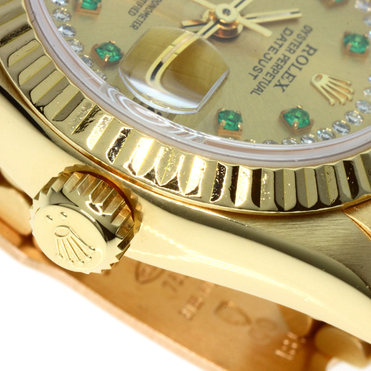 ROLEX Datejust 10P Emerald BezelDiamond Manufacturer Complete Watches 69178LE K18 Yellow Gold/18K Yellow Gold Ladies