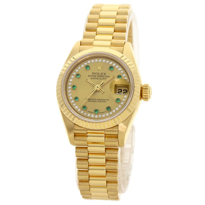 ROLEX Datejust 10P Emerald BezelDiamond Manufacturer Complete Watches 69178LE K18 Yellow Gold/18K Yellow Gold Ladies