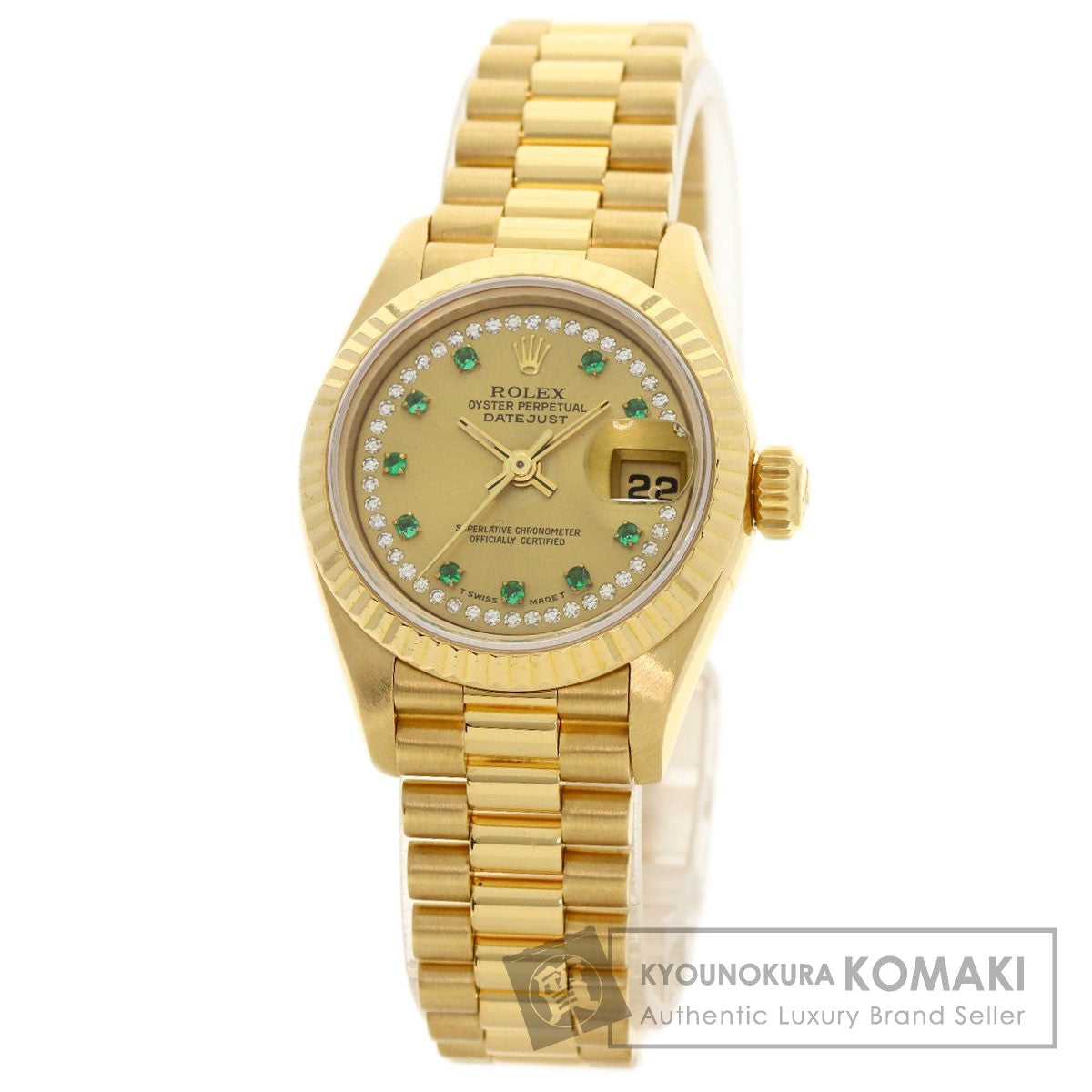 ROLEX Datejust 10P Emerald BezelDiamond Manufacturer Complete Watches 69178LE K18 Yellow Gold/18K Yellow Gold Ladies