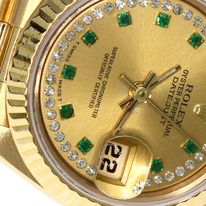 ROLEX Datejust 10P Emerald BezelDiamond Manufacturer Complete Watches 69178LE K18 Yellow Gold/18K Yellow Gold Ladies