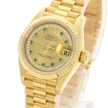 ROLEX Datejust 10P Emerald BezelDiamond Manufacturer Complete Watches 69178LE K18 Yellow Gold/18K Yellow Gold Ladies