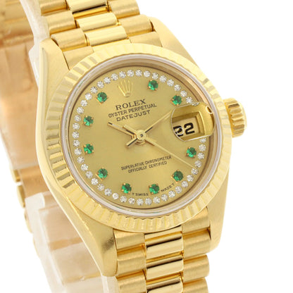 ROLEX Datejust 10P Emerald BezelDiamond Manufacturer Complete Watches 69178LE K18 Yellow Gold/18K Yellow Gold Ladies