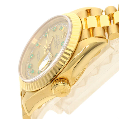 ROLEX Datejust 10P Emerald BezelDiamond Manufacturer Complete Watches 69178LE K18 Yellow Gold/18K Yellow Gold Ladies