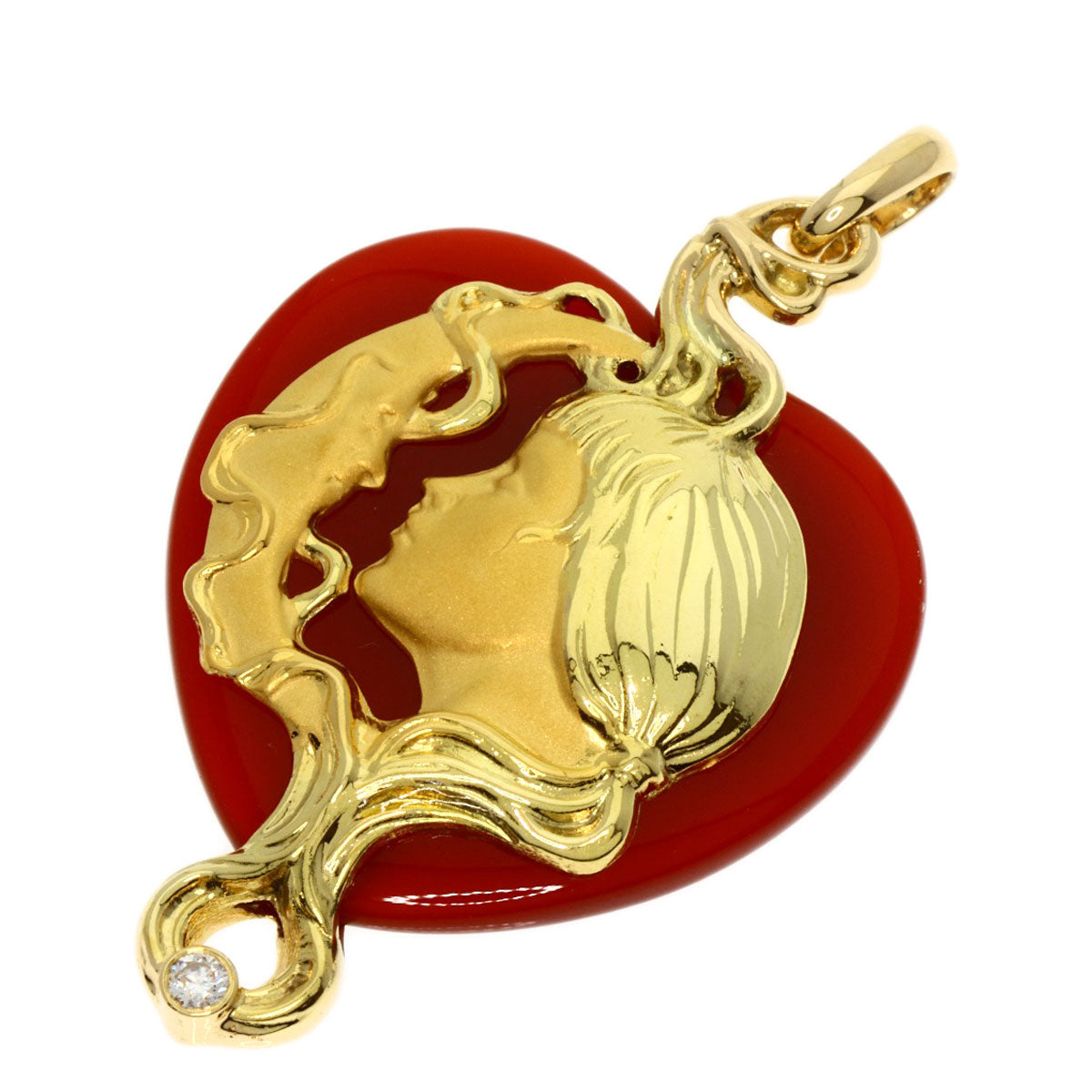 Carrera y Carrera   Pendant top Carnelian Diamond Moon and Girl K18 Yellow Gold Ladies