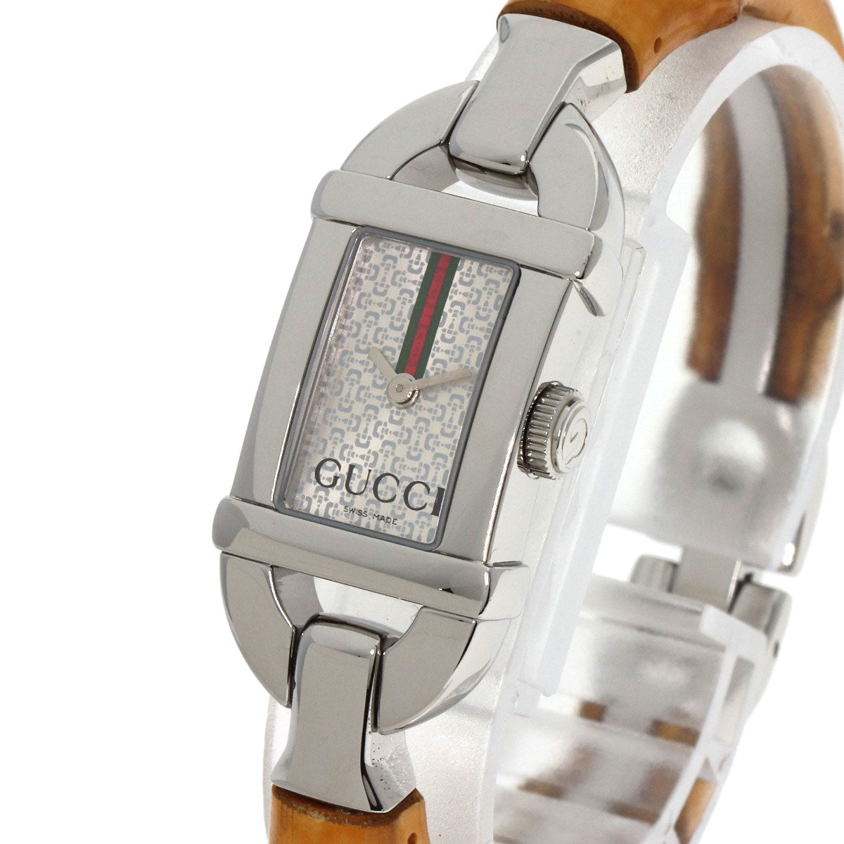 GUCCI Shelly Line Square Face Watches 6800L  Stainless Steel/Bamboo Ladies