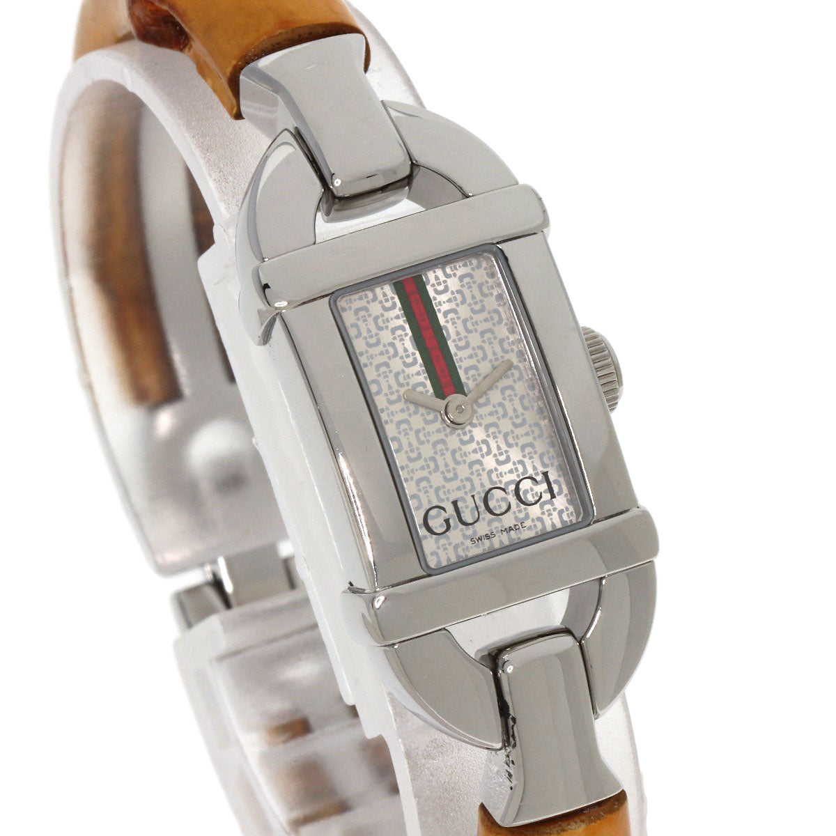 GUCCI Shelly Line Square Face Watches 6800L  Stainless Steel/Bamboo Ladies