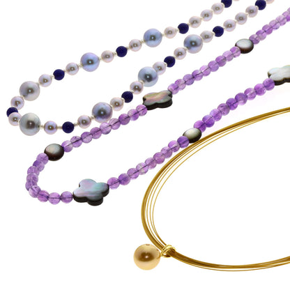 Golden Pearl Pearl Lapis Lazuli & Azure stone Amethyst 3-piece set Necklace Metal  g　Ladies