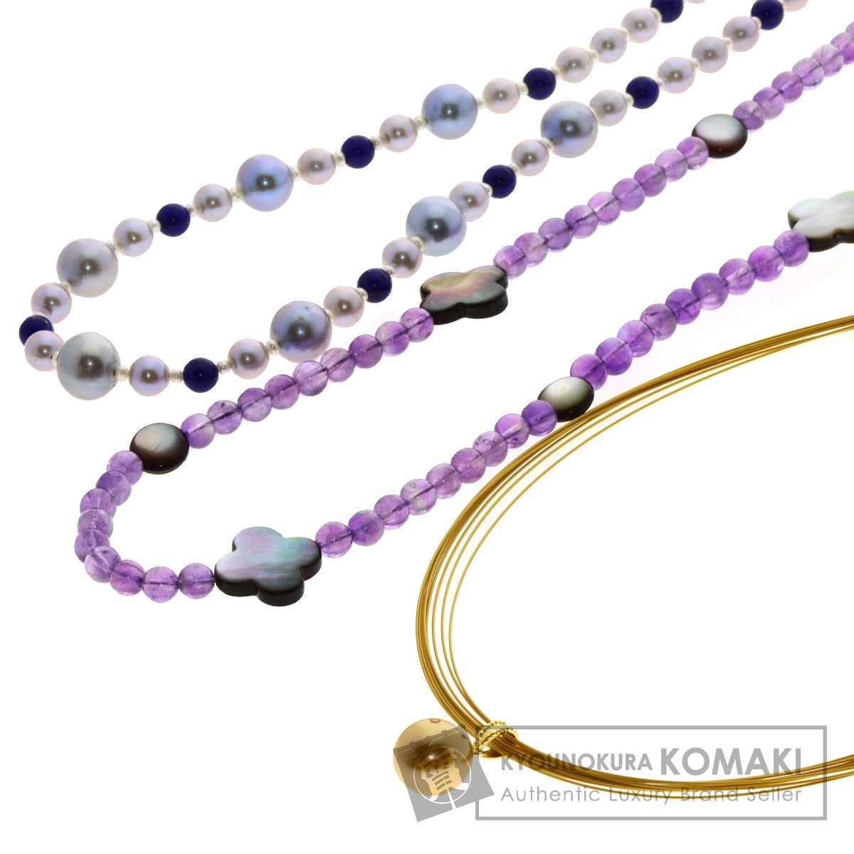 Golden Pearl Pearl Lapis Lazuli & Azure stone Amethyst 3-piece set Necklace Metal  g　Ladies