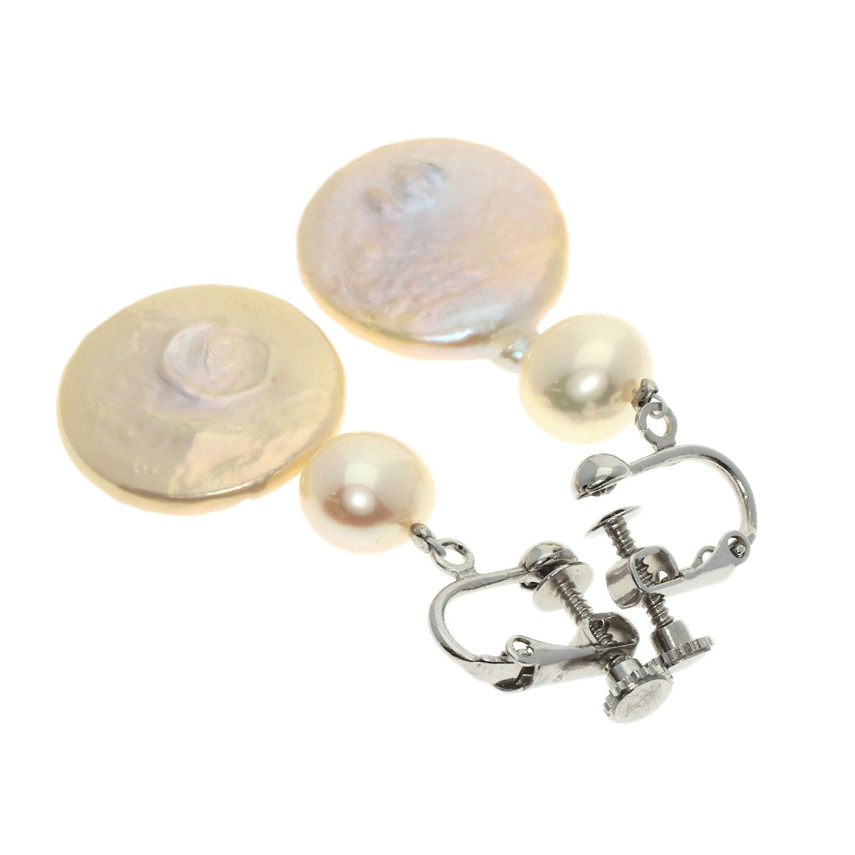 Pearl Pearl Earring set Necklace Silver  107g　Ladies