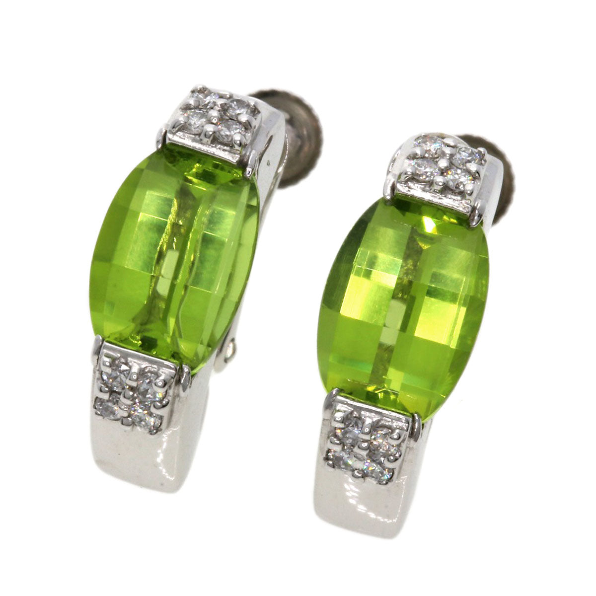 2.95ct Prefeet Peridot Diamond Earring K18 White Gold WGK14 7.6g　Ladies