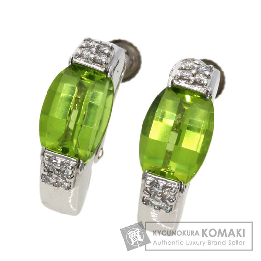 2.95ct Prefeet Peridot Diamond Earring K18 White Gold WGK14 7.6g　Ladies