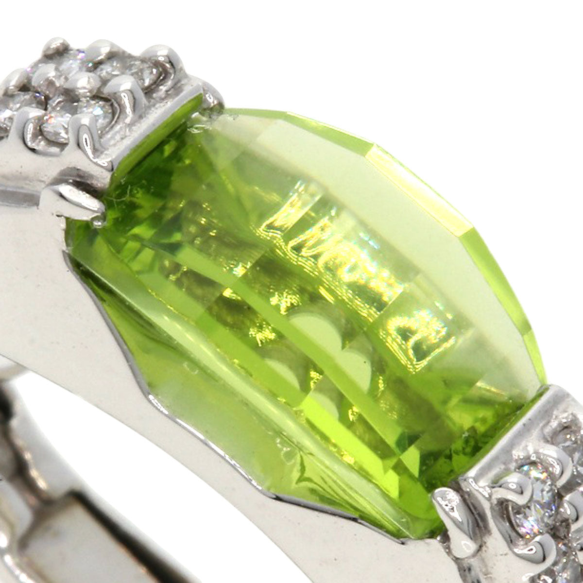 2.95ct Prefeet Peridot Diamond Earring K18 White Gold WGK14 7.6g　Ladies