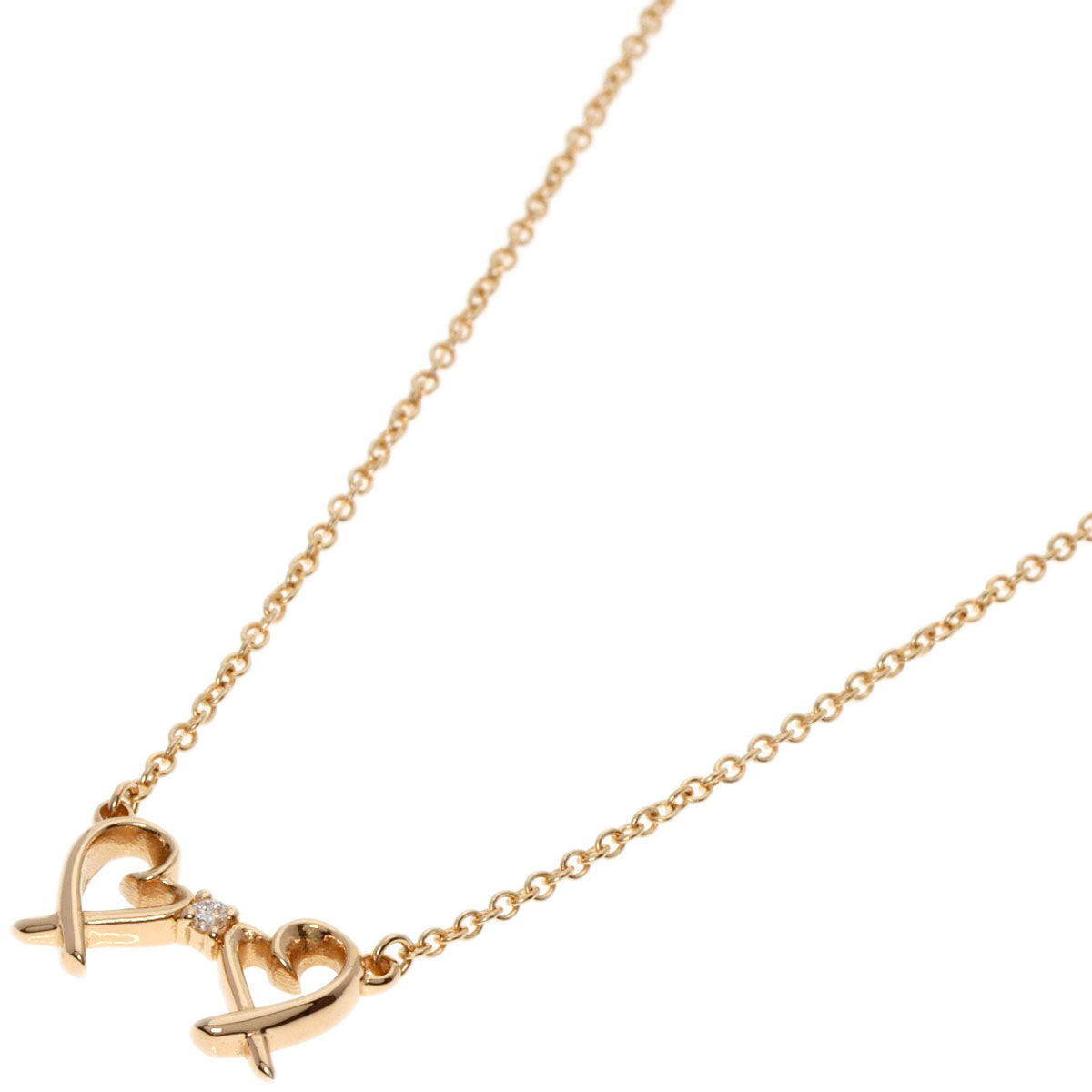 TIFFANY&Co.   Necklace Double Loving Heart Diamond K18 Pink Gold Ladies