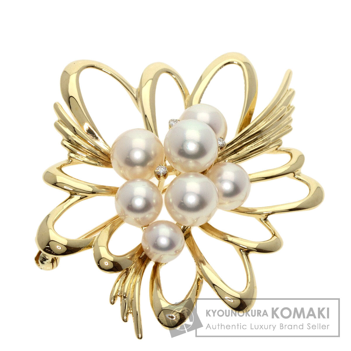 MIKIMOTO   Brooch Pearl Pearl Diamond K14 Yellow Gold Ladies