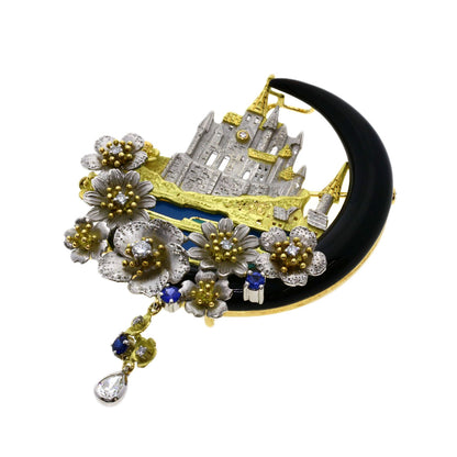 NOBUKO ISHIKAWA   Brooch as Time Mont Saint Michel K18 Yellow Gold PT900Ladies