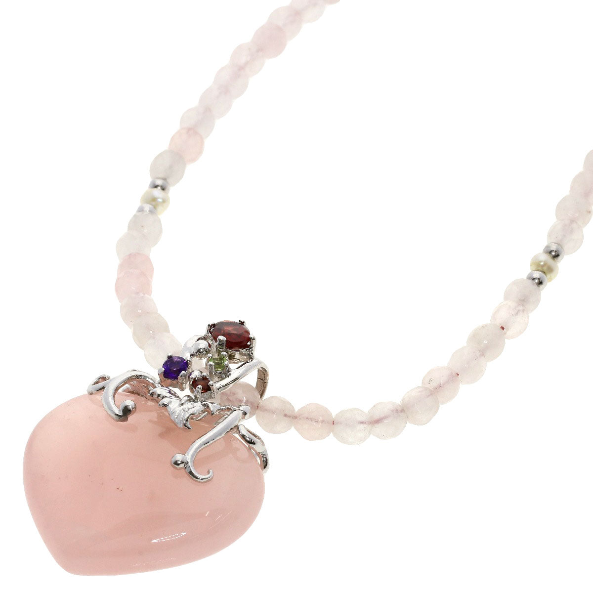 Rose Quartz Multicolor Stone Necklace Silver  26.56g　Ladies