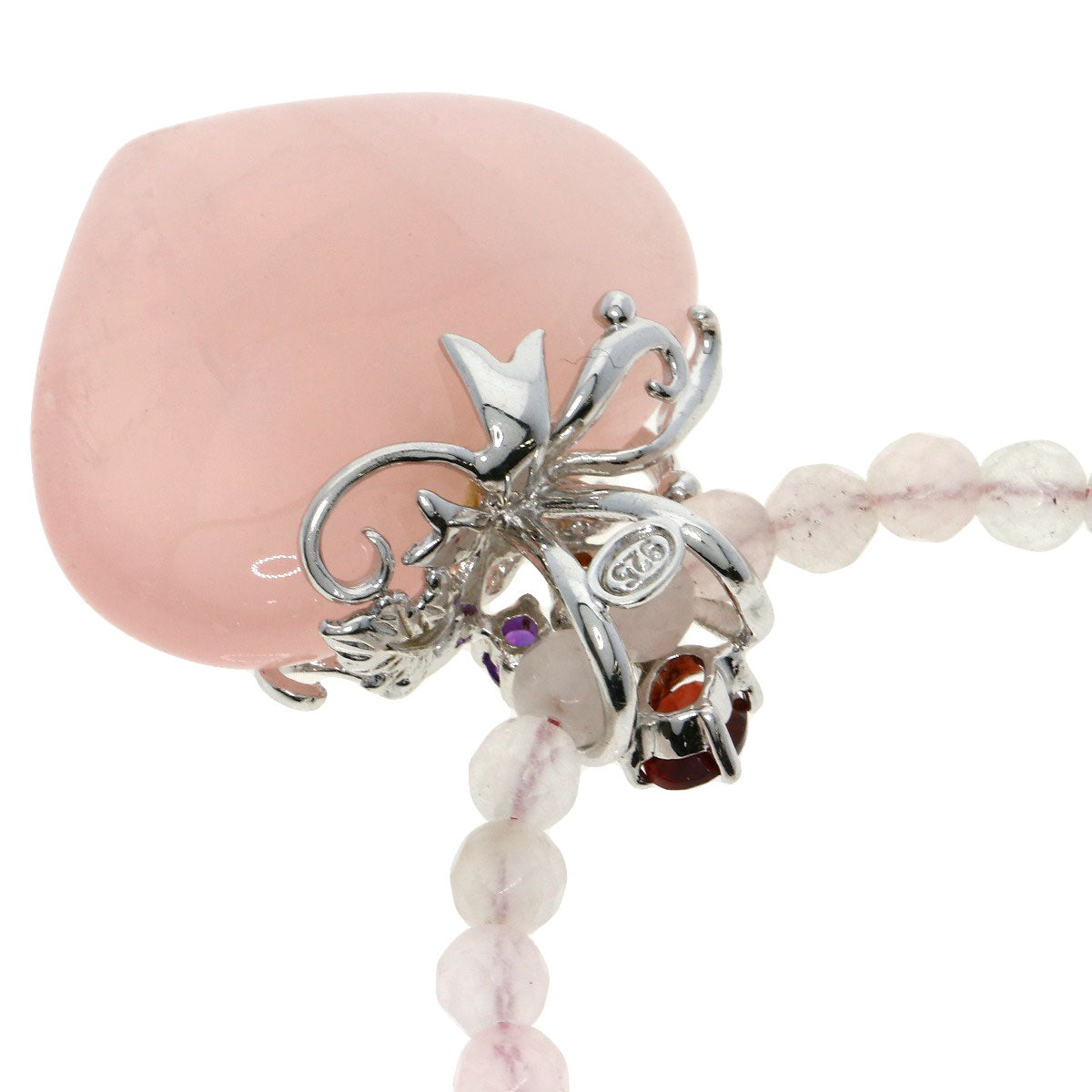 Rose Quartz Multicolor Stone Necklace Silver 26.56g　Ladies