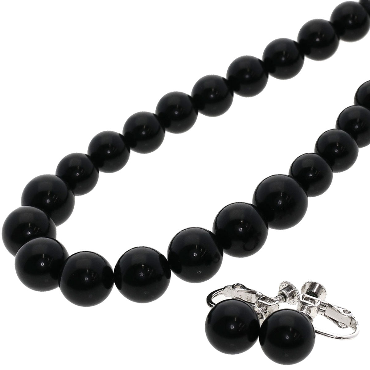 Jet black ball Earring set Necklace   g　Ladies