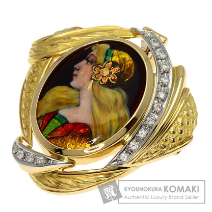MITSUO KAJI Enamel Cloisonné Diamond Brooch K18 Yellow Gold PT900Ladies [Used]