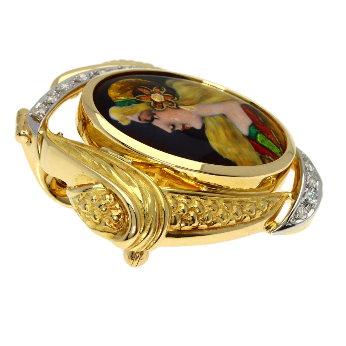 MITSUO KAJI Enamel Cloisonné Diamond Brooch K18 Yellow Gold PT900Ladies [Used]