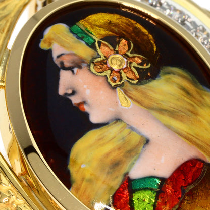 MITSUO KAJI Enamel Cloisonné Diamond Brooch K18 Yellow Gold PT900Ladies [Used]
