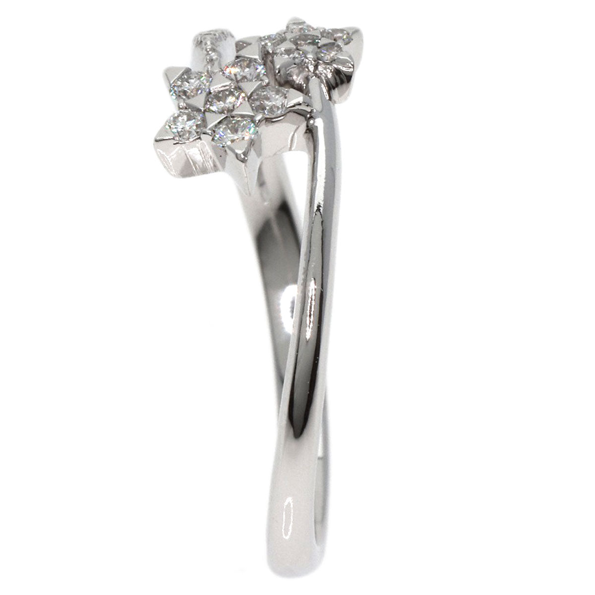 STAR JEWELRY Diamond Twin Star Spiral Ring K18 White Gold Ladies [Used]