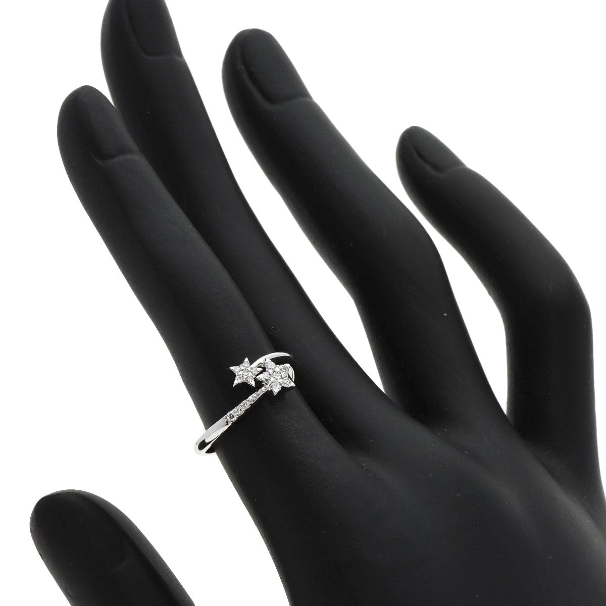 STAR JEWELRY Diamond Twin Star Spiral Ring K18 White Gold Ladies [Used]