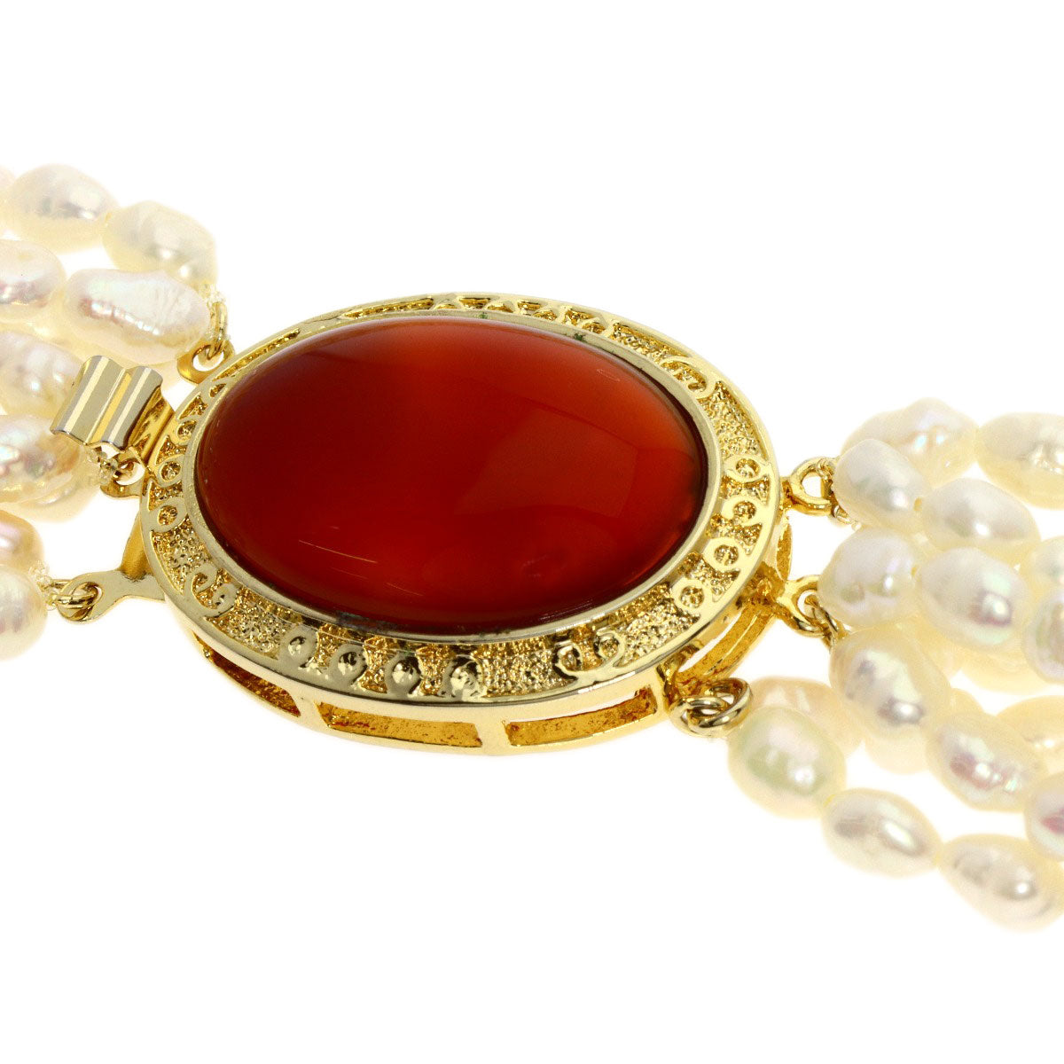 Agate Freshwater Pearl 8 Row Earring Set Necklace Metal g　Ladies