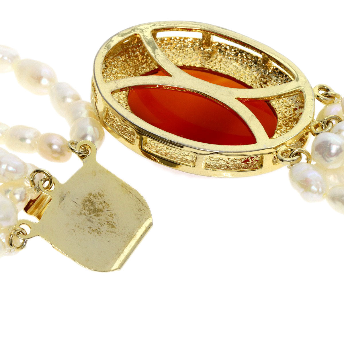 Agate Freshwater Pearl 8 Row Earring Set Necklace Metal g　Ladies