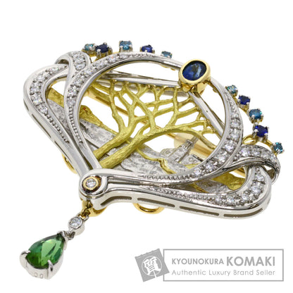 NOBUKO ISHIKAWA as time Tourmaline Sapphire Diamond Brooch Platinum PT900 18K Yellow GoldLadies [Used]