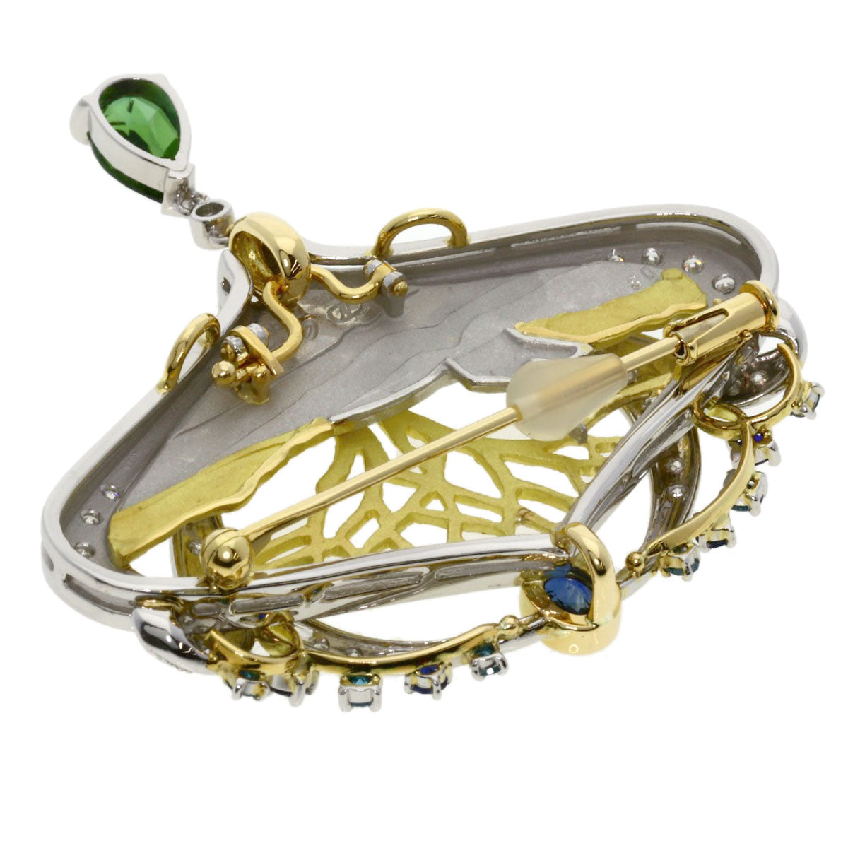 NOBUKO ISHIKAWA as time Tourmaline Sapphire Diamond Brooch Platinum PT900 18K Yellow GoldLadies [Used]