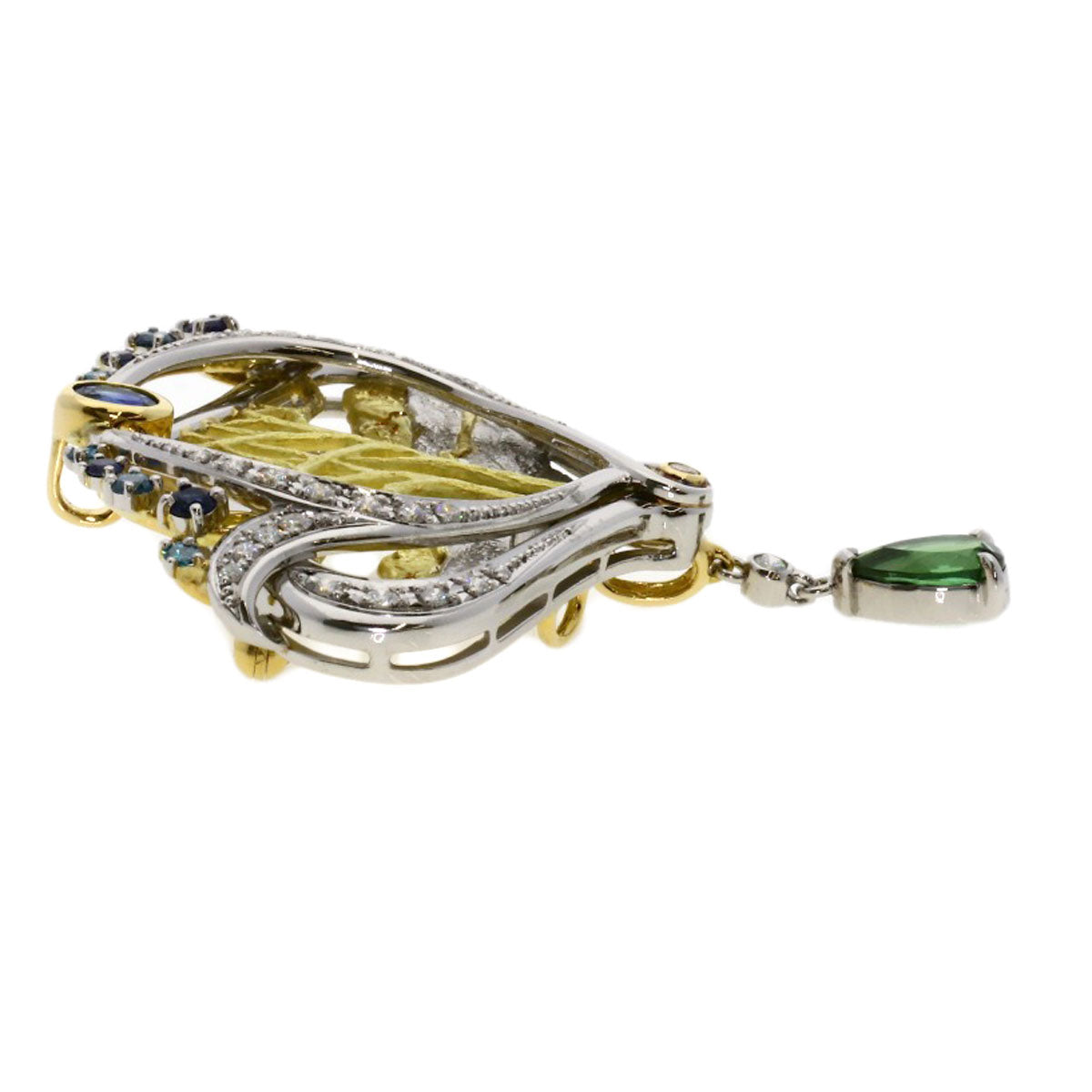NOBUKO ISHIKAWA as time Tourmaline Sapphire Diamond Brooch Platinum PT900 18K Yellow GoldLadies [Used]