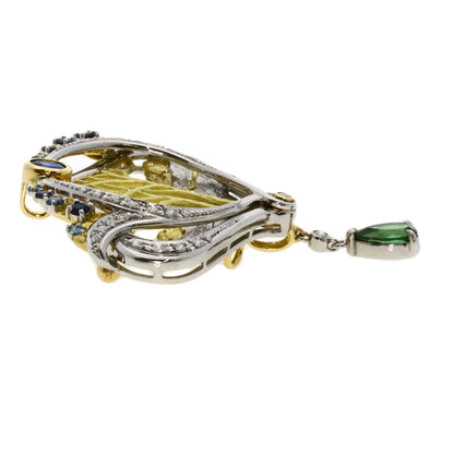 NOBUKO ISHIKAWA as time Tourmaline Sapphire Diamond Brooch Platinum PT900 18K Yellow GoldLadies [Used]