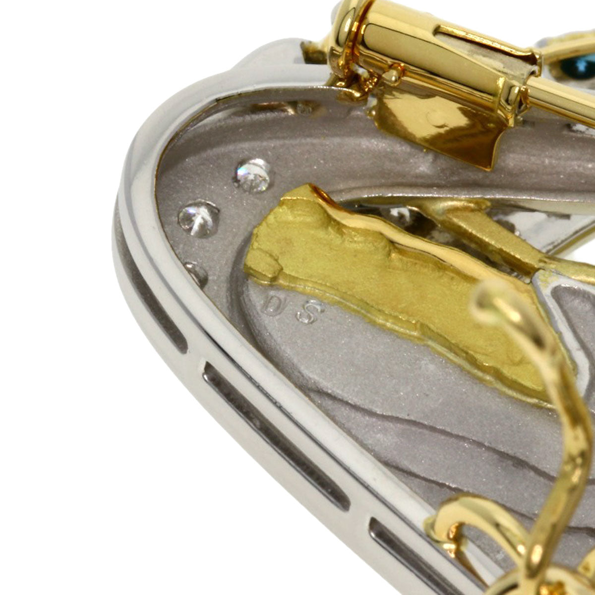 NOBUKO ISHIKAWA as time Tourmaline Sapphire Diamond Brooch Platinum PT900 18K Yellow GoldLadies [Used]